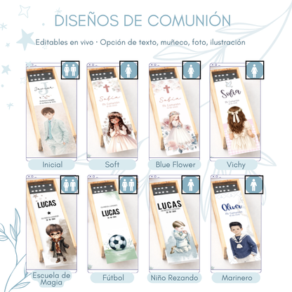 Diseños de comunión disponibles para el dominó personalizado de invitados