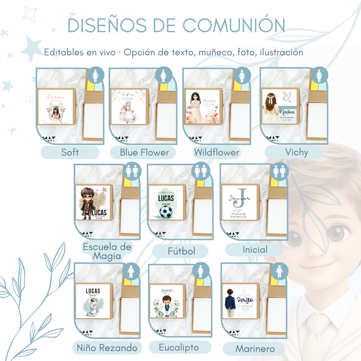 Bloc de notas personalizado para invitados de comunión – Diseños editables