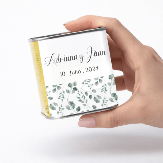 lata aceite personalizada diseño natural boda