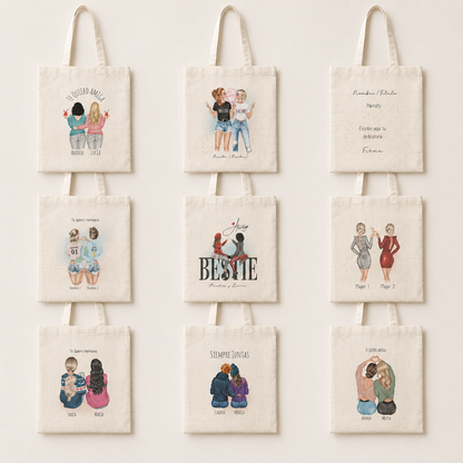 Totebags personalizadas con ilustración editada en vivo para mejores amigos y hermanas