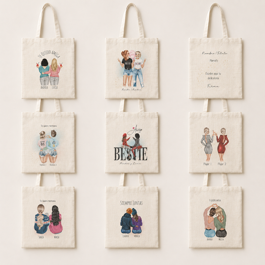 Totebags personalizadas con ilustración editada en vivo para mejores amigos y hermanas