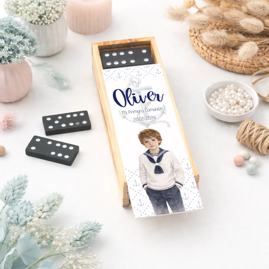 Detalle de comunión personalizado en vivo con diseño marino niño