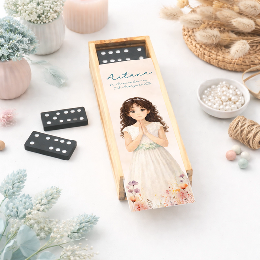 Regalo de comunión personalizado para invitados juego de madera con ilustración editable online