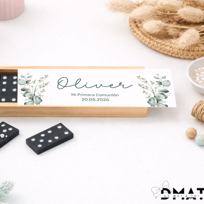 Detalle de invitados personalizado unisex con diseño eucalipto