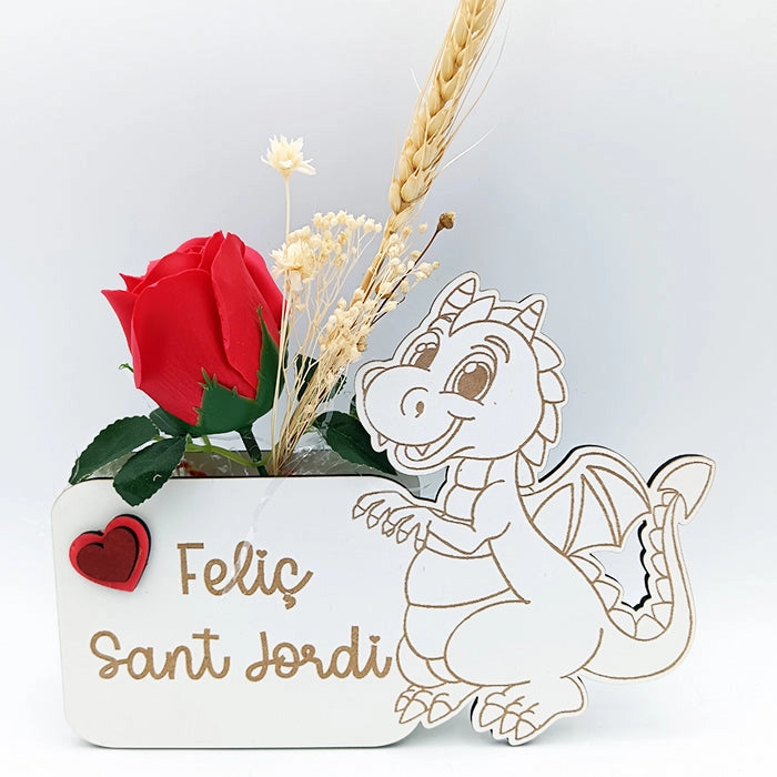 Regalo de sant jordi original en madera con rosa de jabón - De moi a toi