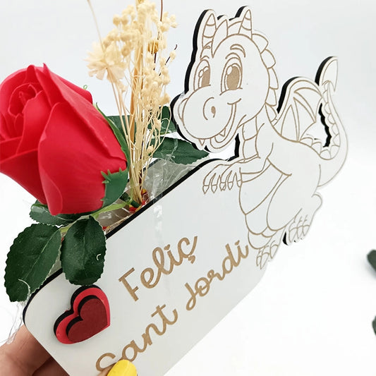 Rosa de sant jordi original con dragón de madera - de moi a toi