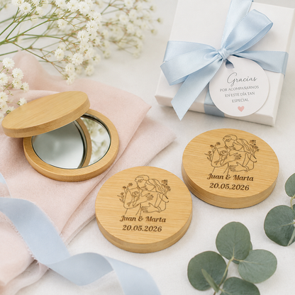 Espejo de bambú personalizado boda | Detalle invitadas elegante