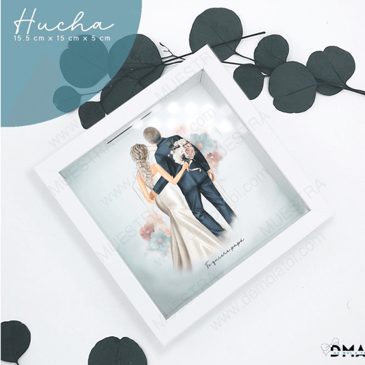 hucha personalizada ilustraciones familiares y novios de boda

