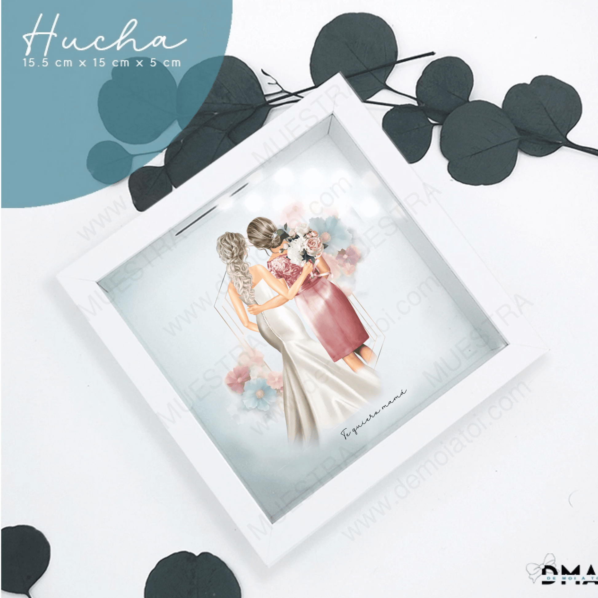 hucha madera blanca ilustración editable familiares boda
