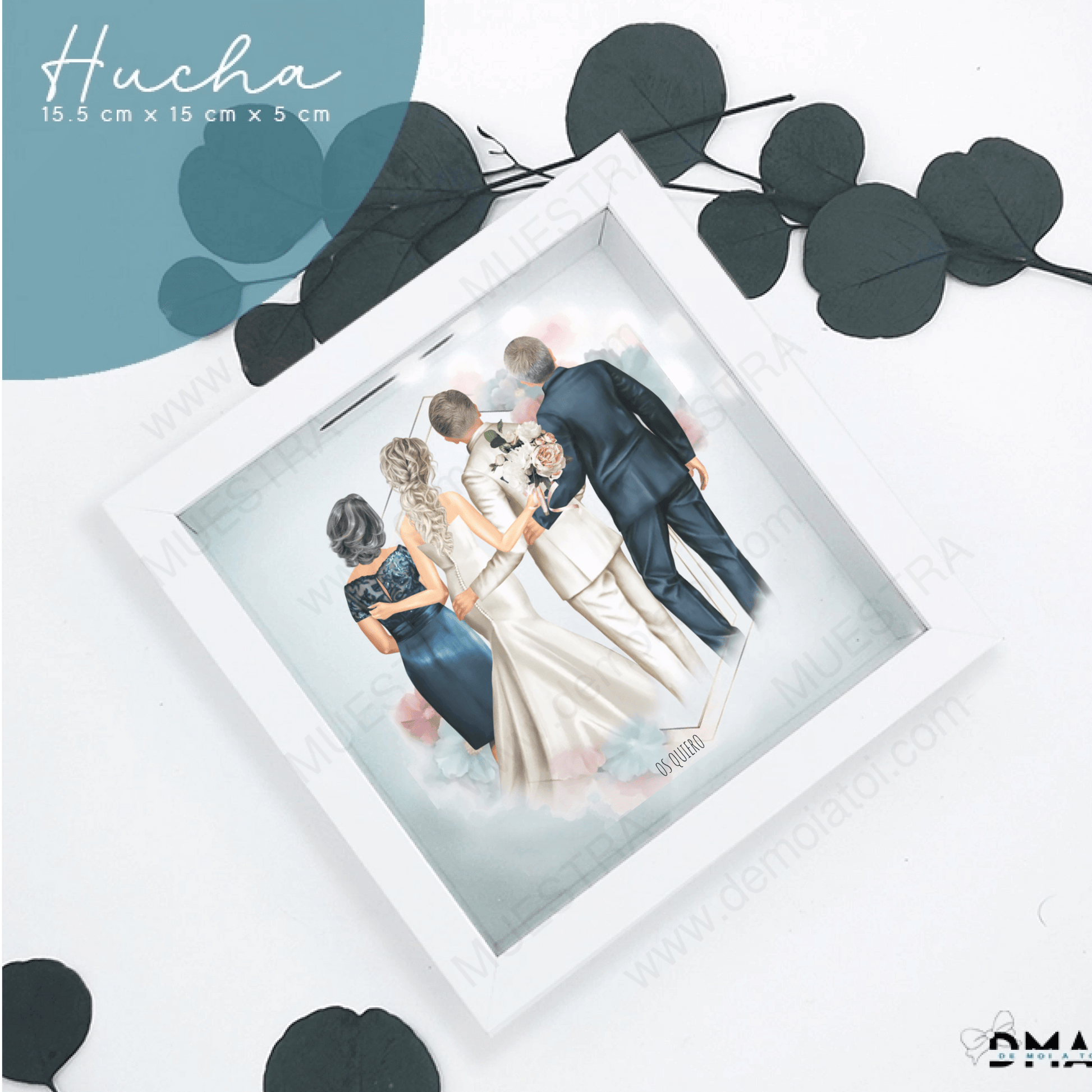 hucha personalizada ilustraciones familiares y novios de boda

