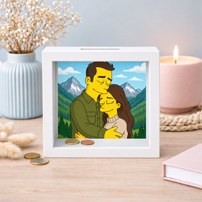 Hucha personalizada con caricatura estilo Simpson desde foto, regalo para recién casados