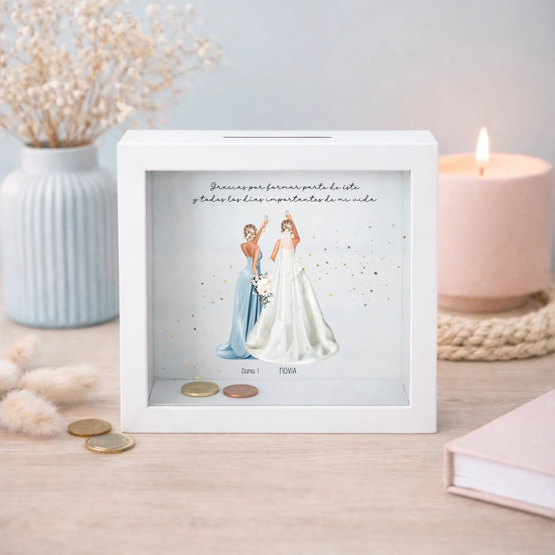 Hucha de madera personalizada grupo damas vestidos editables | Regalo dama de honor