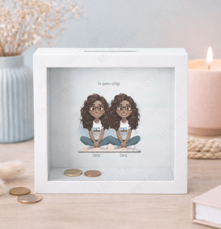 Regalo con ilustración personalizada amigas y hermanas estilo animado pixart
