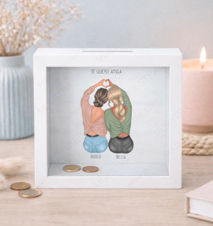 huchas originales con ilustración amigas y hermanas personalizada