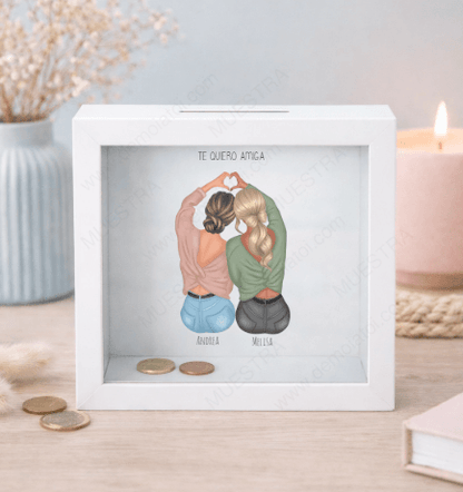 huchas originales con ilustración amigas y hermanas personalizada