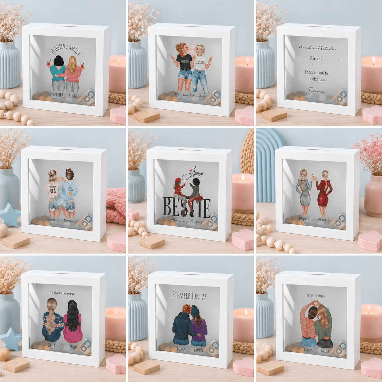 Huchas personalizadas como regalo para mejores amigas y hermanas
