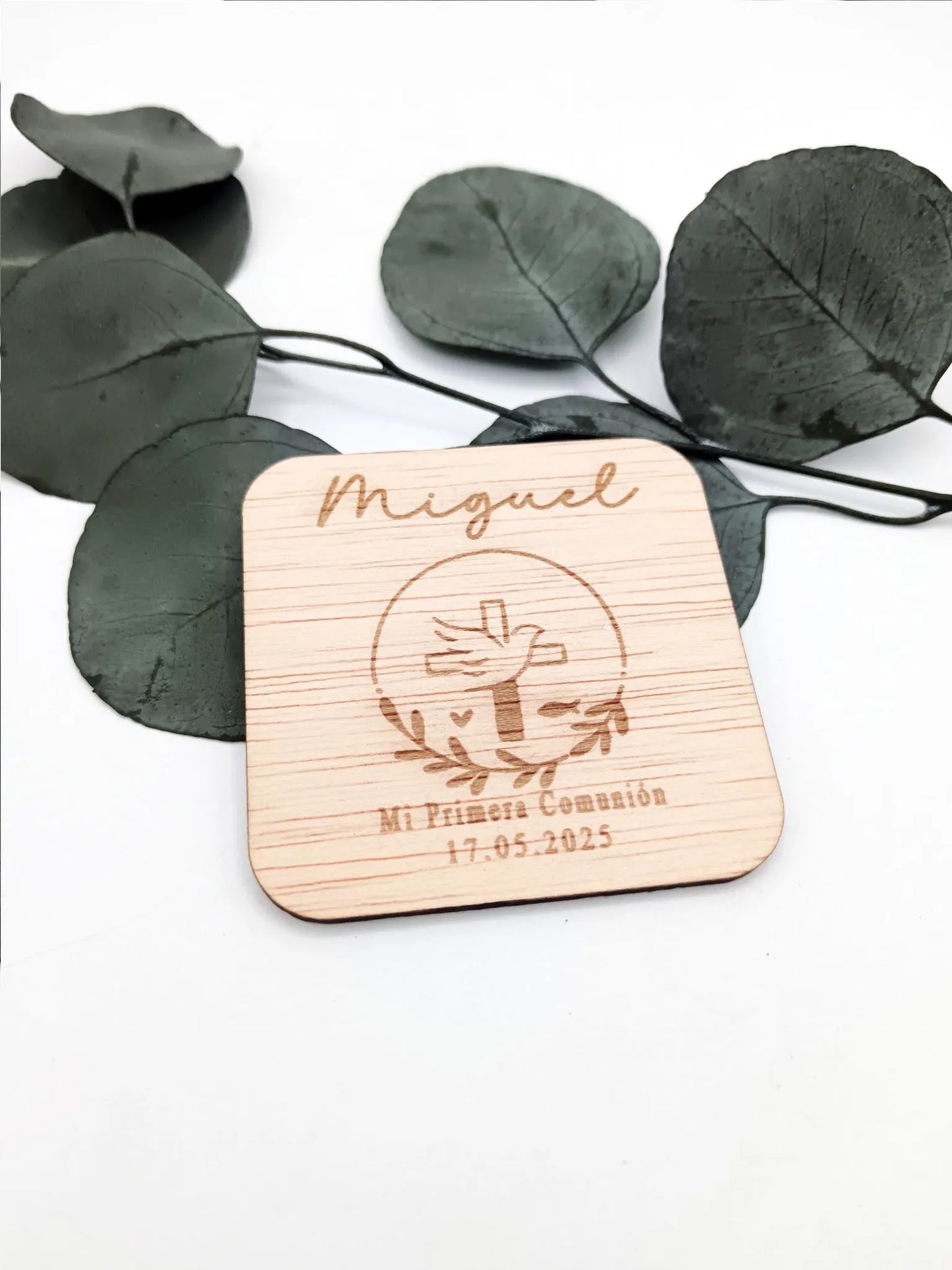 Imán de madera personalizado como detalle unisex de comunión barato - De moi à toi