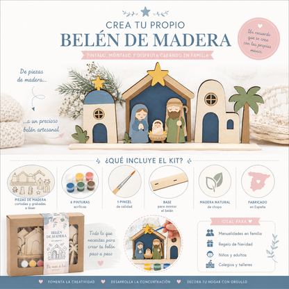 Kit de belén de madera para pintar y montar en familia