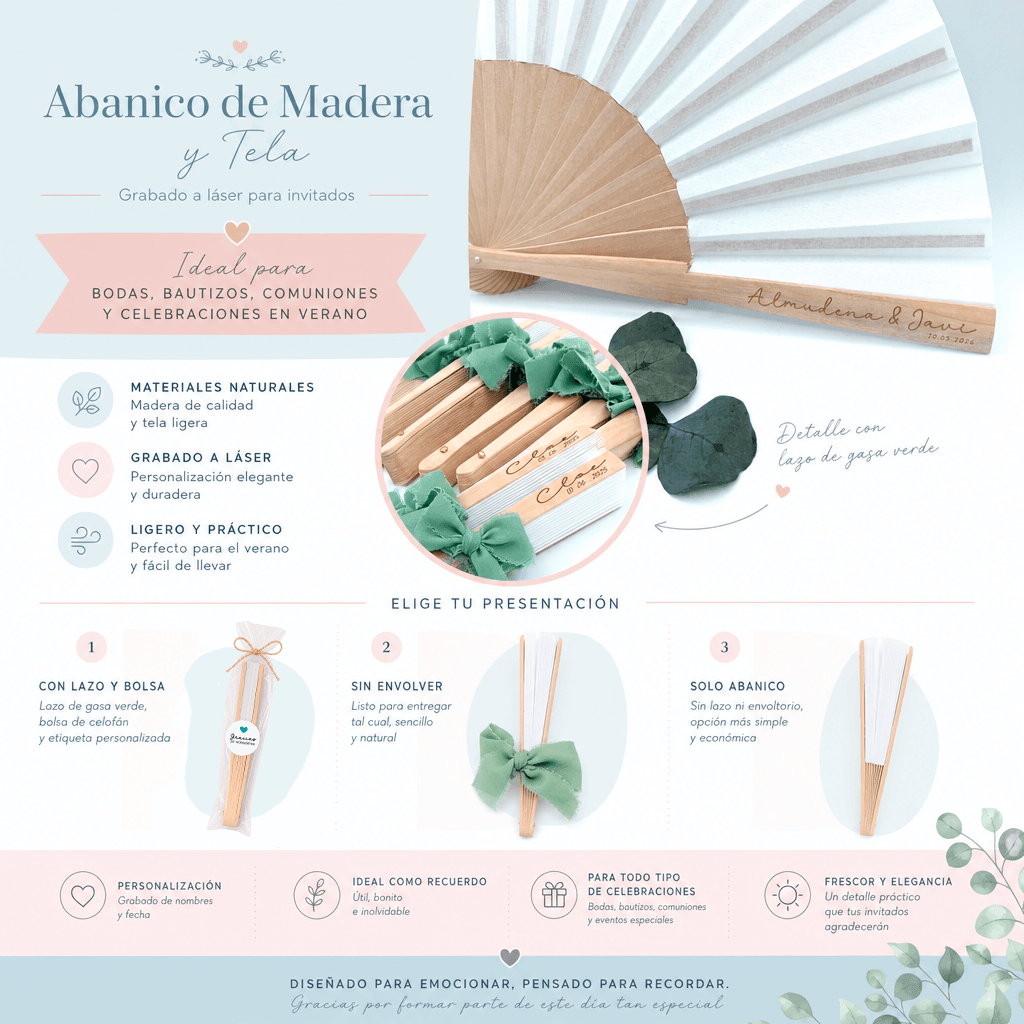 Abanico de madera personalizado para invitados | Boda, comunión y bautizo