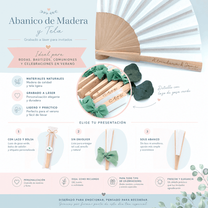 Abanico de madera personalizado para invitados | Boda, comunión y bautizo