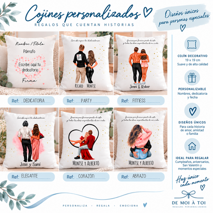 Infografía cojín personalizado con ilustración de pareja editable · regalo para enamorados · De Moi à Toi