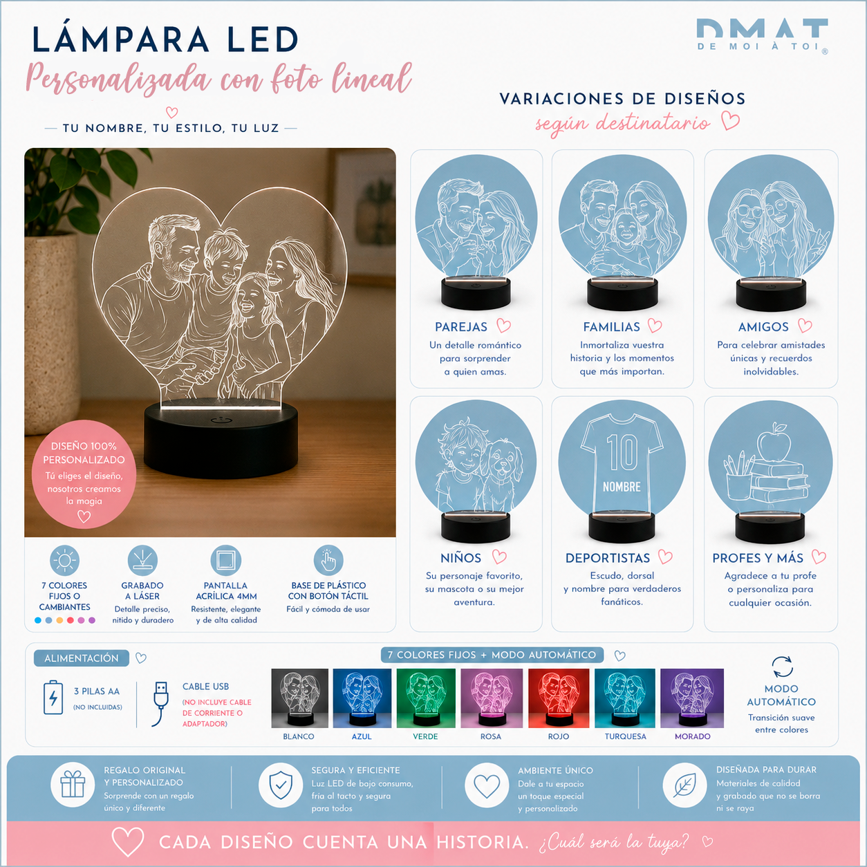 Lámpara  personalizada con fotografía lineal (LUZ COLORES)