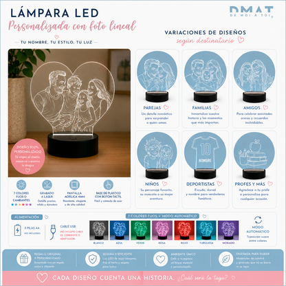 Lámpara  personalizada con fotografía lineal (LUZ COLORES)