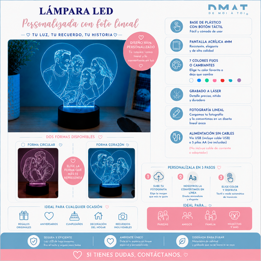 Lámpara  personalizada con fotografía lineal (LUZ COLORES)