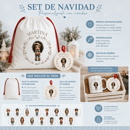 Pack Navidad Infantil Personalizado - Ilusión | Saco y Bola de Madera