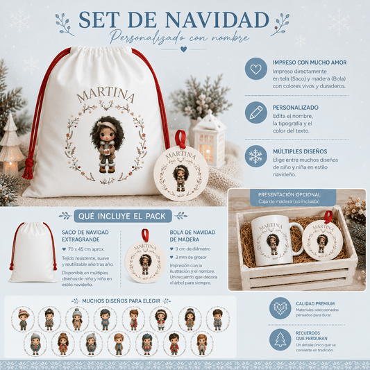 Pack Navidad Infantil Personalizado - Ilusión | Saco y Bola de Madera