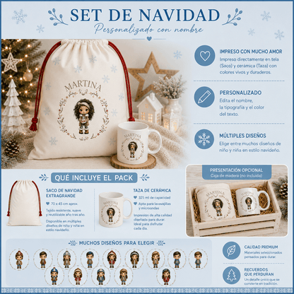 Pack Navidad Infantil Personalizado - Detalle | Taza y Bola de Madera