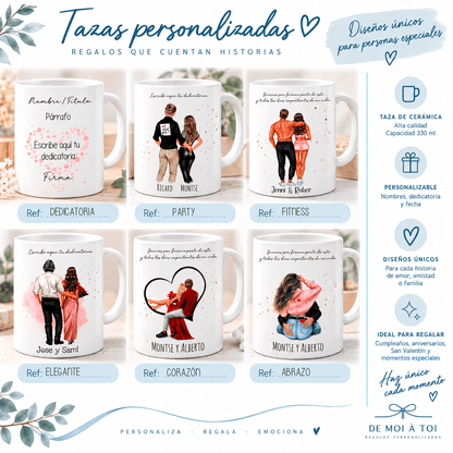 Infografía tazas personalizadas con ilustración de pareja · regalo original para enamorados · De Moi à Toi