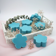 jaboncito flor turquesa comunión bautizo detalle natural bolsa organza