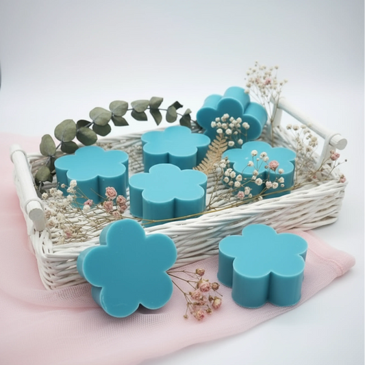 jaboncito flor turquesa comunión bautizo detalle natural bolsa organza