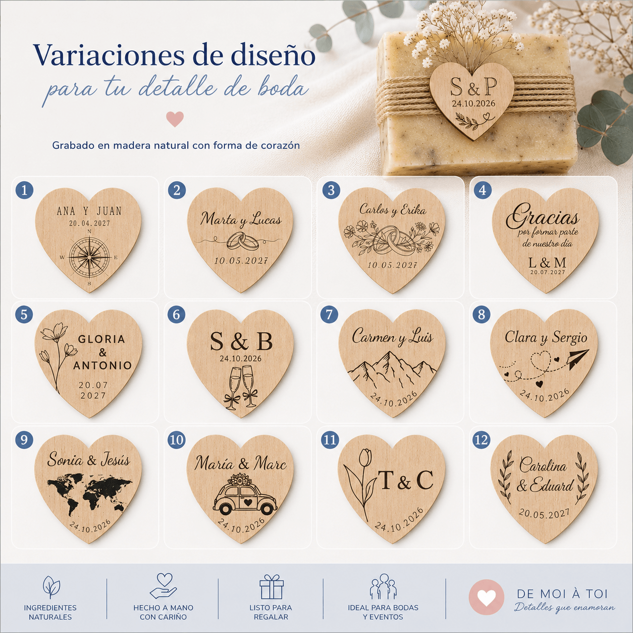 Jabón Artesano para Invitados de Boda con Grabado Personalizado