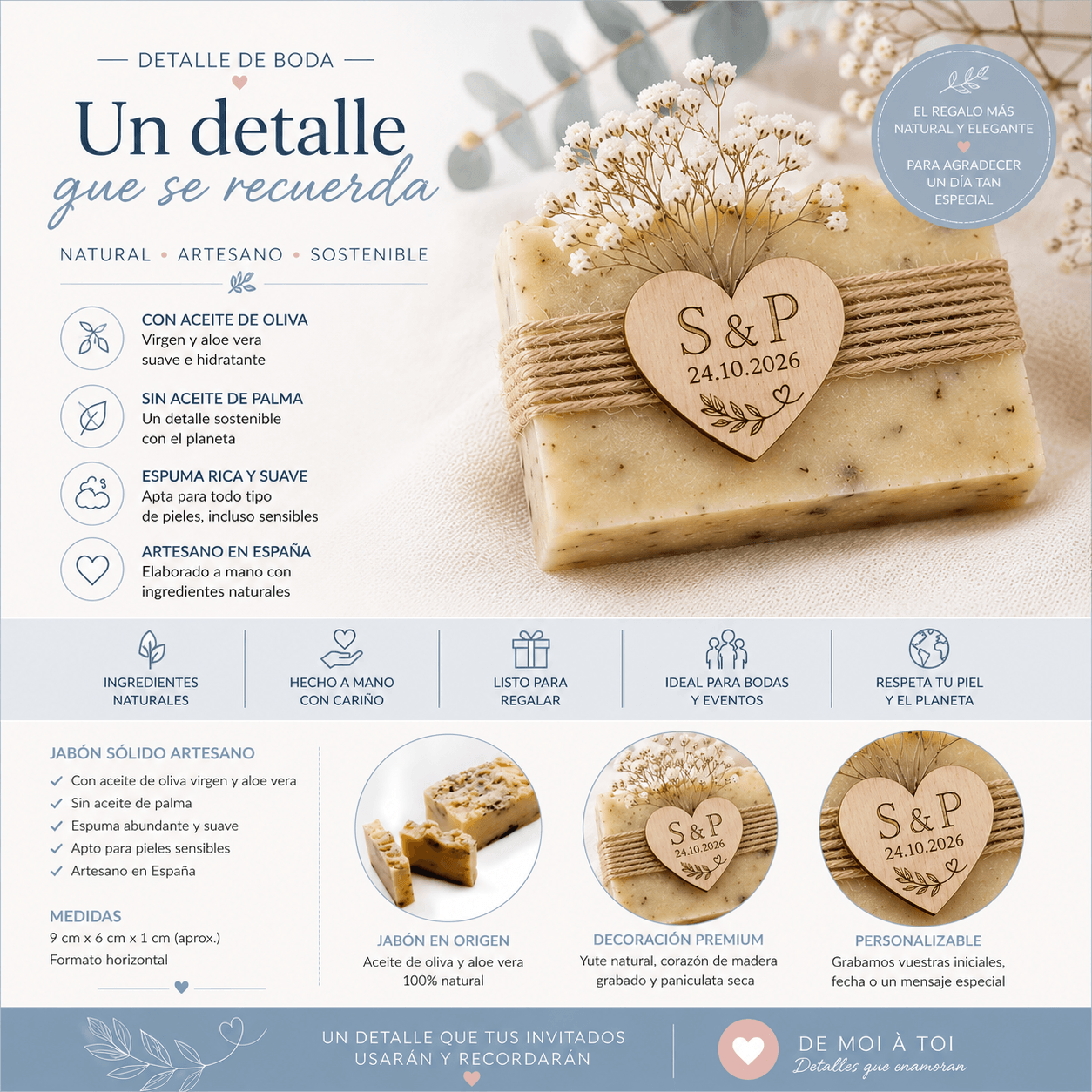 Jabón Artesano para Invitados de Boda con Grabado Personalizado