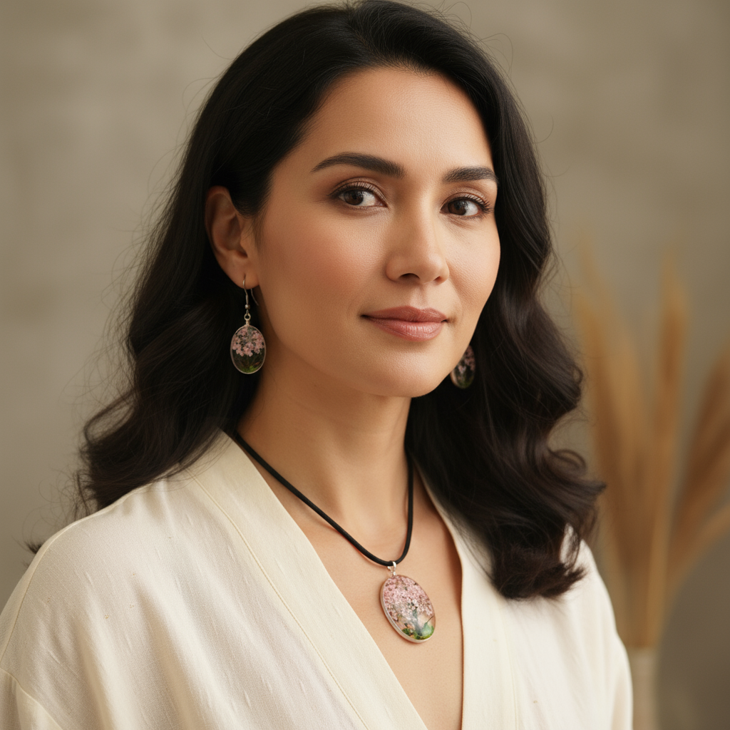 Joyas con diseño de árbol de la vida y flores prensadas – Regalo para mujer – De moi à toi