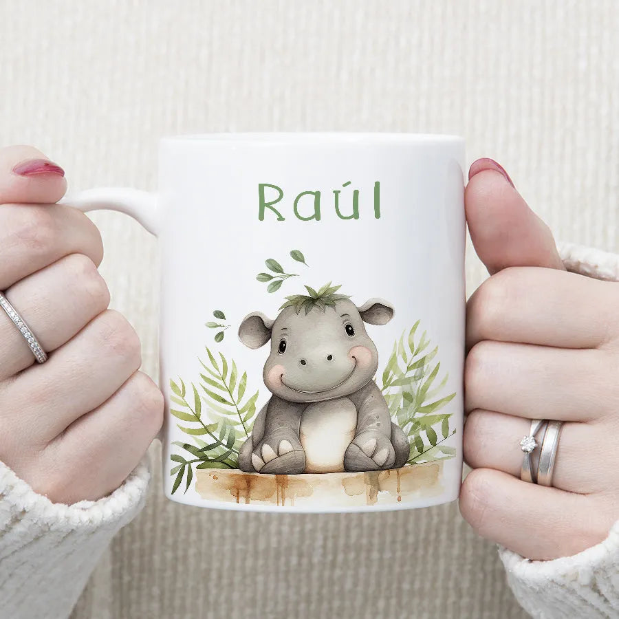 Taza con diseño infantil personalizada con dibujo de selva y animalitos para niños - D moi à toi