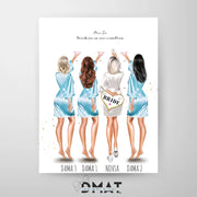lámina novia y damas de honor con bata – ilustración personalizada – De moi à toi  