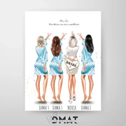 lámina novia y damas de honor con bata – ilustración personalizada – De moi à toi  