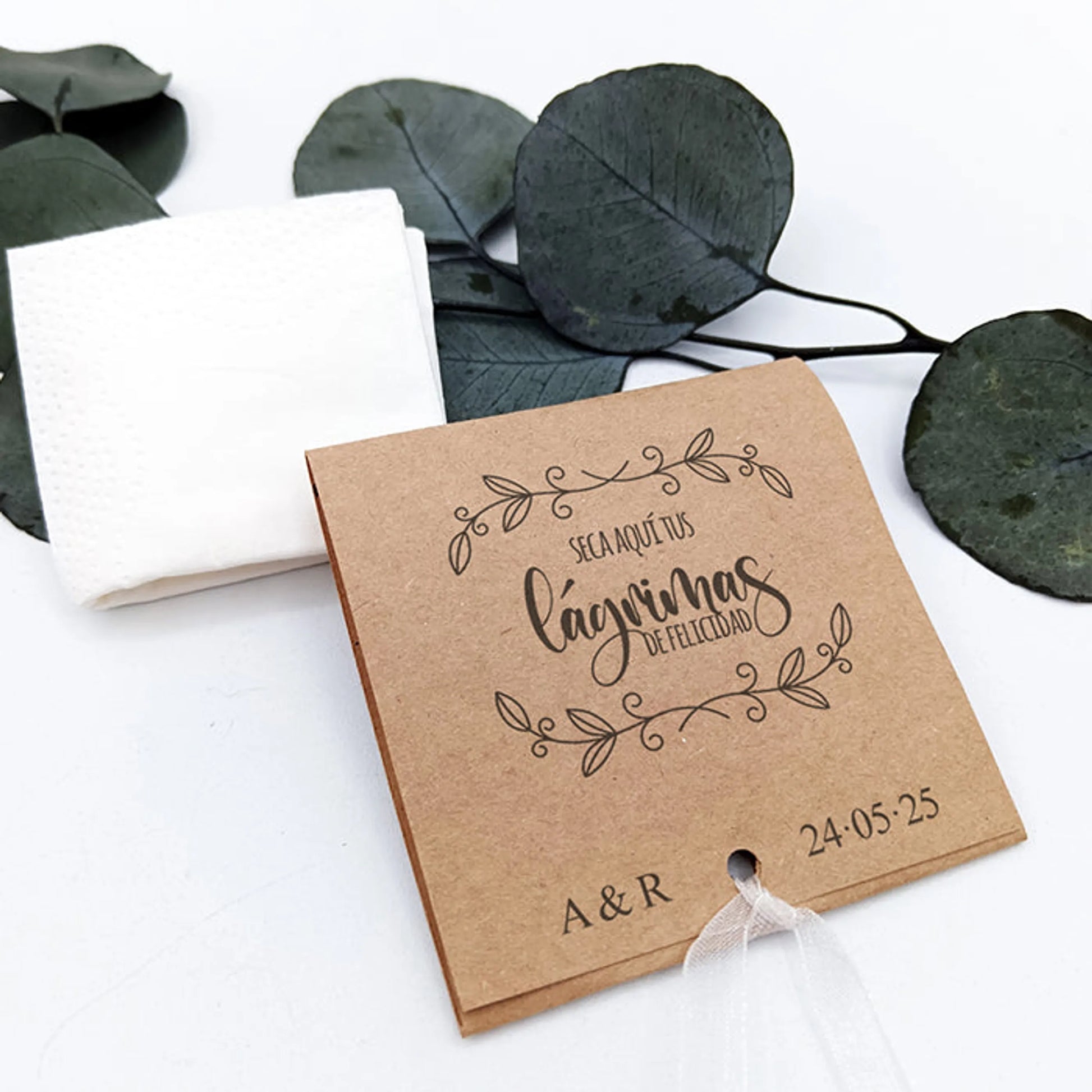 lágrimas de felicidad y pañuelo de boda diseño kraft natural