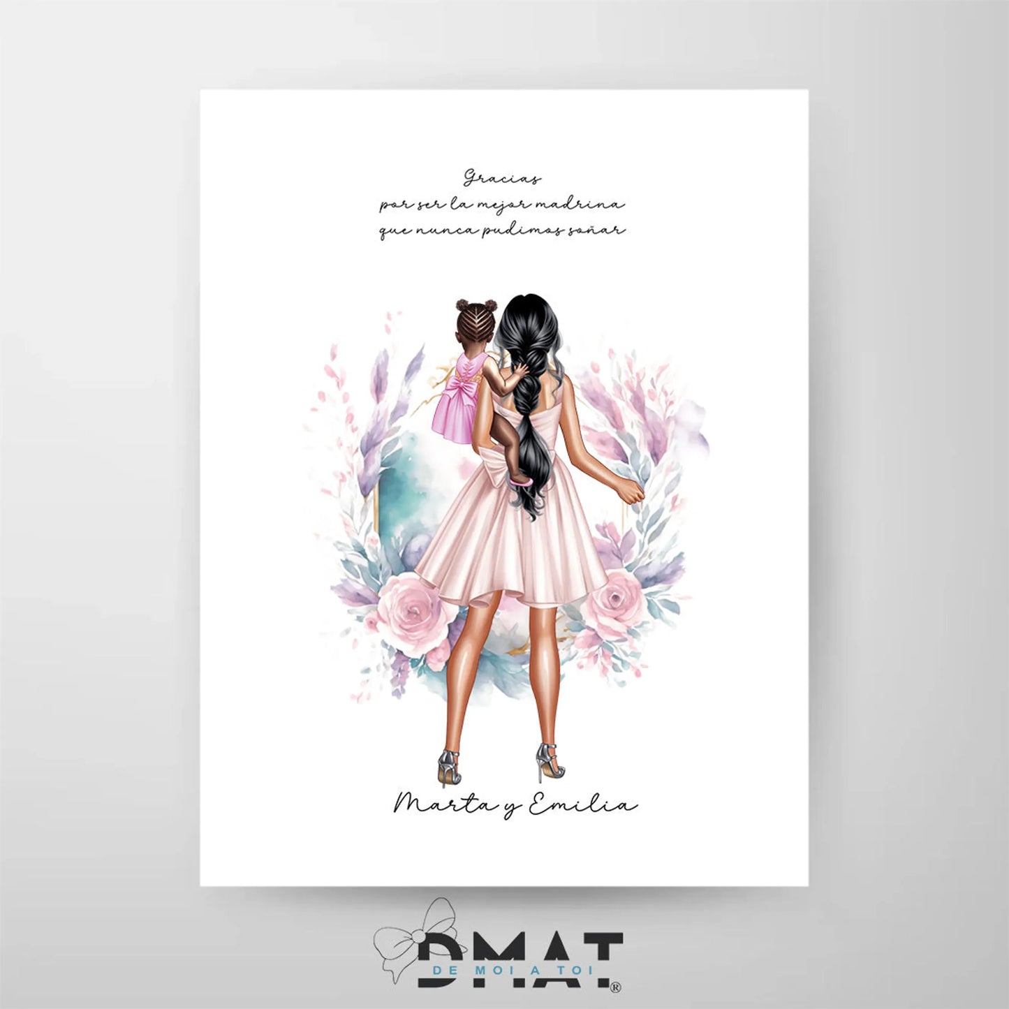 Regalo original de ilustración familiar personalizada – diseño madre con niños 