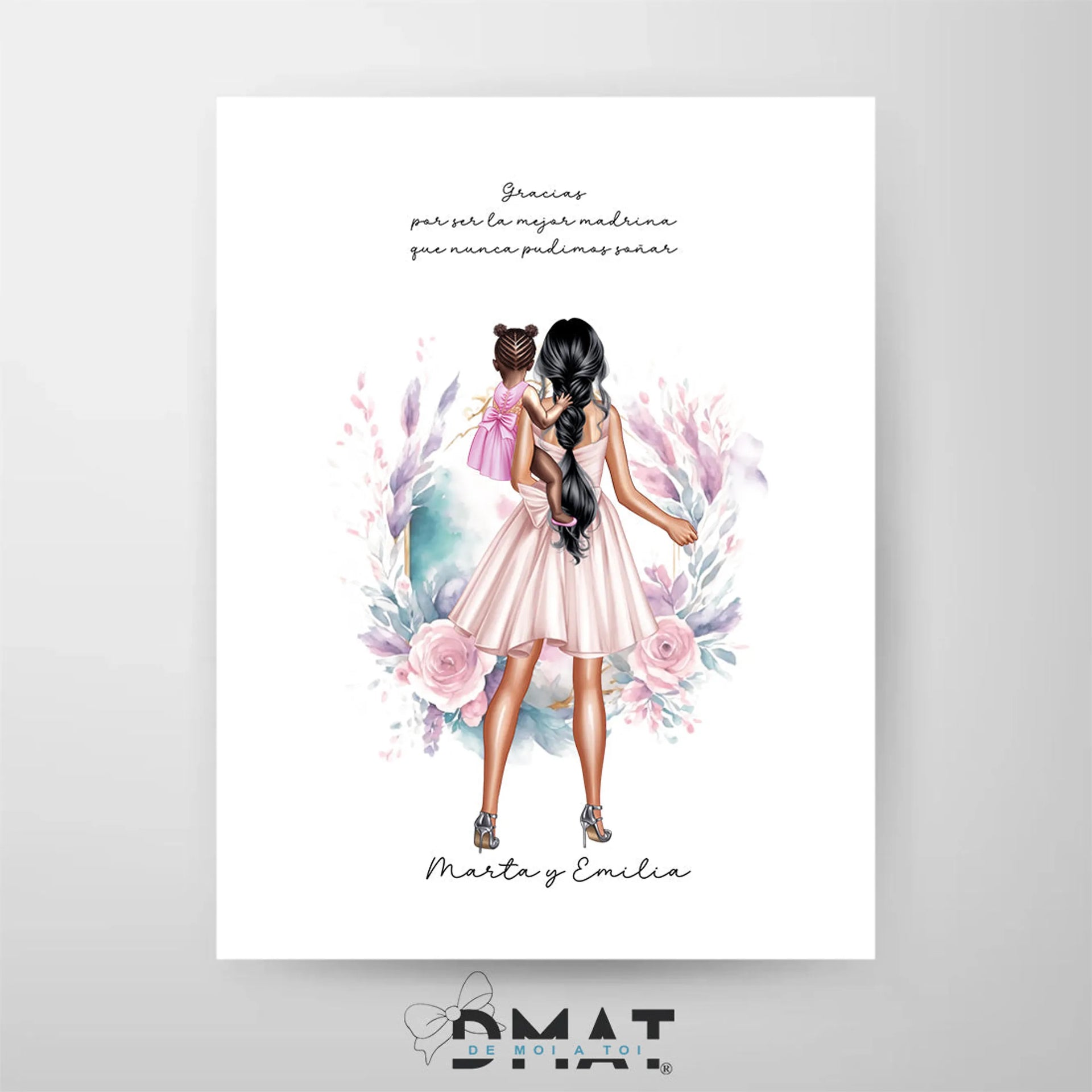 Regalo original de ilustración familiar personalizada – diseño madre con niños 