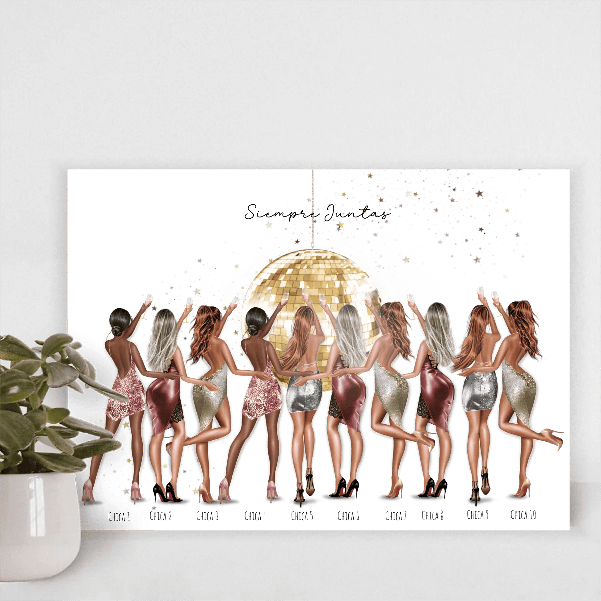 Regalo elegante para damas de honor con ilustración de amigas personalizada