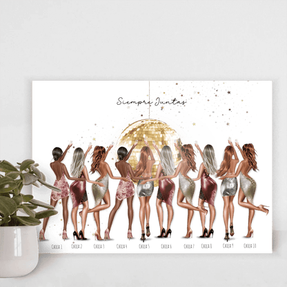 Regalo elegante para damas de honor con ilustración de amigas personalizada