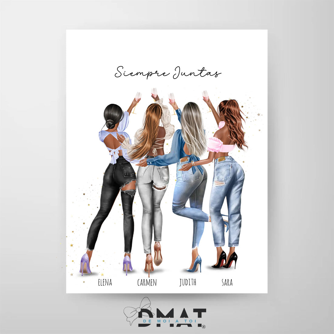 lámina personalizada amigas – ilustración editable – De moi à toi