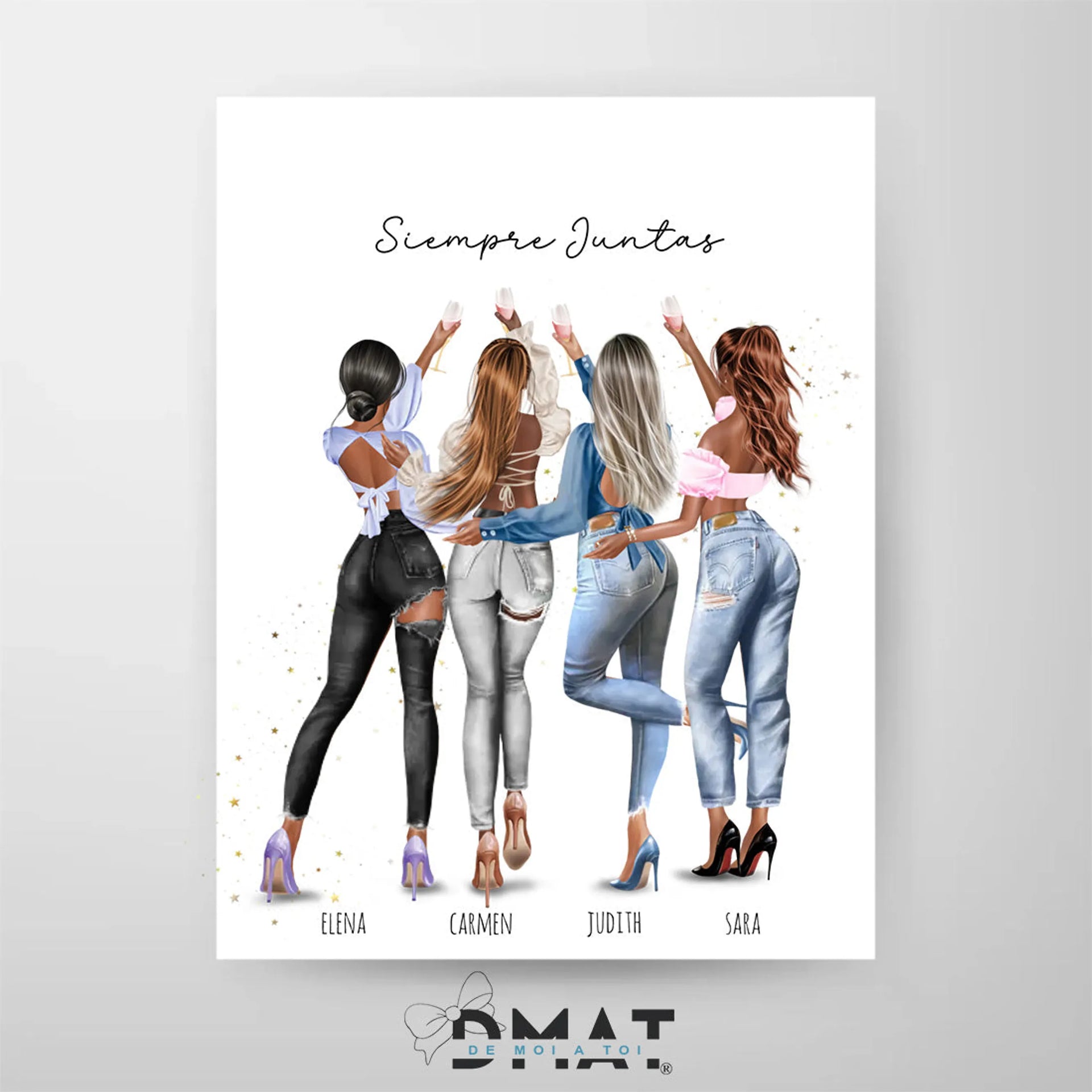 lámina personalizada amigas – ilustración editable – De moi à toi