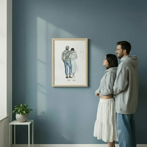 Cuadro  para regalar a pareja de enamorados con ilustración personalizada en vivo