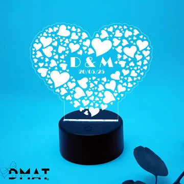 Lampara led personalizada multicolor enamorados corazón regalo original para boda o san valentín para sorprender a pareja - de moi a toi