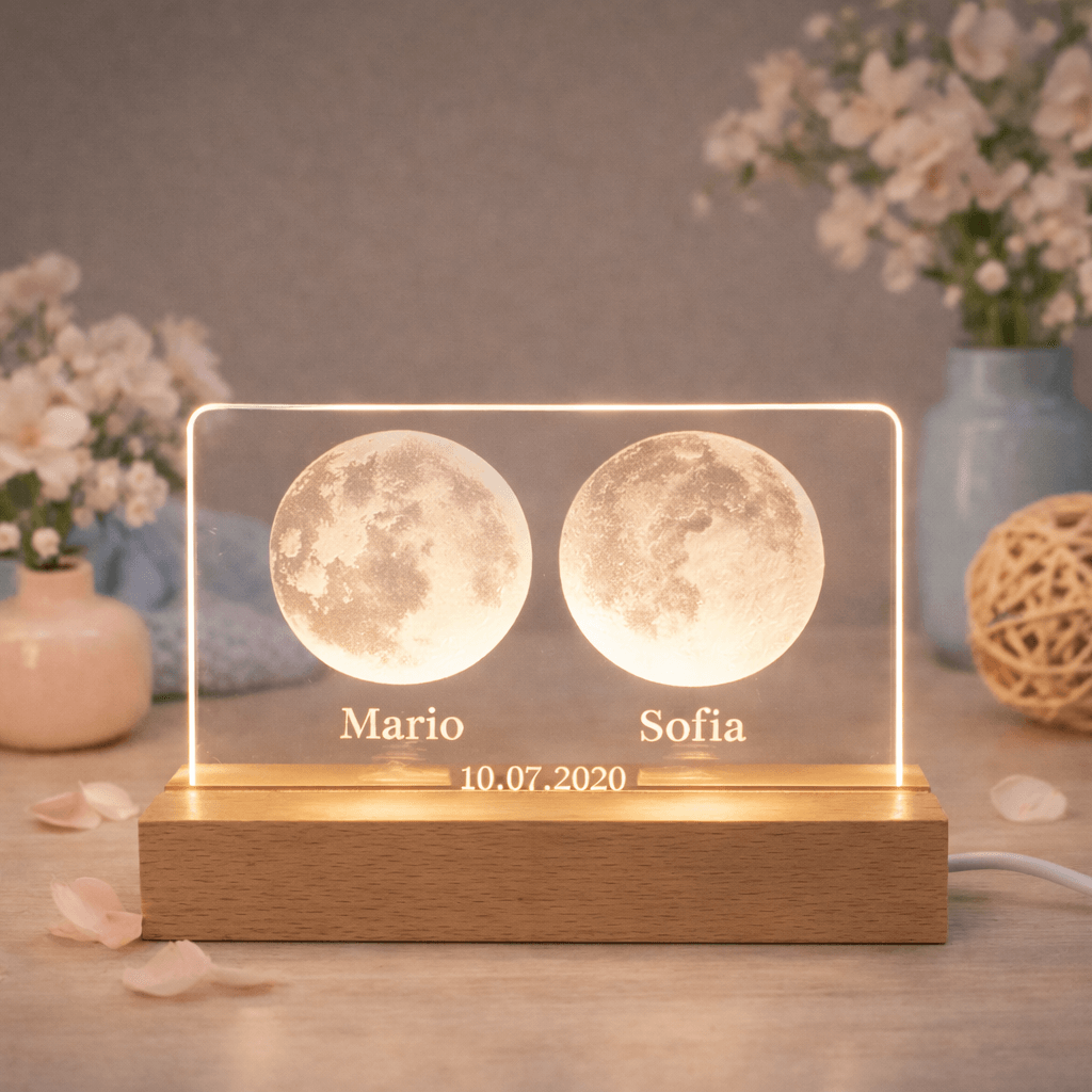 Lámpara personalizada enamorados con fase lunar